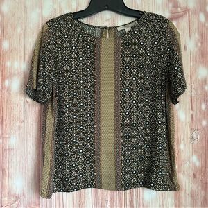 Forever 21 Contemporary Brown Geometric Print Short Sleeve Crewneck Blouse Sz XS